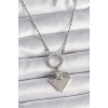 316L Çelik Gümüş Renk Topçuk Zincir Zirkon Taşlı Üçgen Model Kadın Kolye - TJ-BKO9574