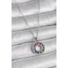 316L Çelik Gümüş Renk Zincir Renkli Zirkon Taşlı Madalyon Model Kadın Kolye - TJ-BKO9489