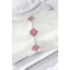 316L Çelik Gümüş Zincir Pembe Renk Yonca Bileklik - TJ-BB7909