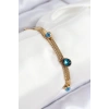 316L Çelik Nazar Boncuk Detaylı Mavi Zirkon Taşlı Model İtalyan Zincir Gold Renk Kadın Bileklik - TJ-BB7828