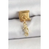 316L Çelik Sallantılı Zirkon Taşlı Çiçek Model Gold Renk Nomination Charm - TJ-BC1430