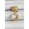 316L Çelik Sallantılı Zirkon Taşlı Kalp Model Gold Renk Nomination Charm - TJ-BC1409