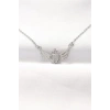 316L Çelik Silver Renk Zirkon Taşlı Kalpli Kanat Kolye - TJ-BKO8515