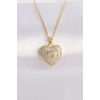 316L Çelik Zincir Altın Renk Zirkon Taşlı Kalp Kolye - TJ-BKO8624