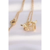 316L Çelik Zincir Altın Renk Zirkon Taşlı Kanatlı Kalp Kolye - TJ-BKO8628