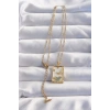 316L Çelik Zincir Gold Renk Ay Detay Mavi Zirkon Taşlı Tarot Kolye - TJ-BKO8980