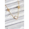 316L Çelik Zincir Gold Renk Beyaz ve Zirkon Taşlı Yonca Kadın Kolye - TJ-BKO10590