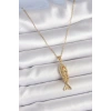 316L Çelik Zincir Gold Renk Zirkon Taşlı Balık Figürlü Kolye - TJ-BKO10234
