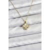 316L Çelik Zincir Gold Renk Zirkon Taşlı Yonca Model Kadın Kolye - TJ-BKO10767