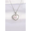 316L Çelik Zincir Gümüş Renk Beyaz Taşlı Bombeli Kalp Kolye - TJ-BKO8631