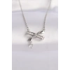 316L Çelik Zincir Gümüş Renk Zirkon Taşlı Kalp Detay Fiyonk Kolye - TJ-BKO8621
