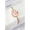 316L Çelik Zincir Pembe Mineli Sanatsal Portre İnci Detaylı Çiçek Model Gold Renk Kadın Bileklik - TJ-BB7229