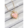 316L Çelik Zincir Pembe Sanatsal Portre İnci Detaylı Papatya Figürlü Kalp Model Gold Renk Kadın Kolye - TJ-BKO10271