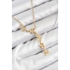 316L Çelik Zirkon Taşlı Çiçek Model Gold Renk Kadın Kolye - TJ-BKO10407