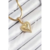 316L Çelik Zirkon Taşlı Kalp Model Gold Renk Kadın Kolye - TJ-BKO10530