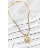316L Çelik Zirkon Taşlı Kalp Model Gold Renk Kadın Kolye - TJ-BKO10530