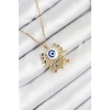 316L Çelik Zirkon Taşlı Nazar Model Gold Renk Kadın Kolye - TJ-BKO10544