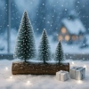 3’lü Mini Kar Efektli Yılbaşı Noel Ağaç Seti – Ahşap Kütük Üzeri Dekoratif Mini Çam Ağaçları