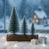 3’lü Mini Kar Efektli Yılbaşı Noel Ağaç Seti – Ahşap Kütük Üzeri Dekoratif Mini Çam Ağaçları