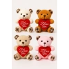 4 Adet Sevimli Mini Peluş Ayıcık - Kalpli I Love You Mesajlı 11x9 cm