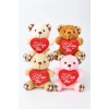 4 Adet Sevimli Mini Peluş Ayıcık - Kalpli I Love You Mesajlı 11x9 cm