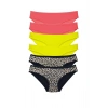 6 Adet Likralı Kadın Slip Külot Leopar Fuşya Sarı