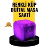 7 Renk Led Işıklı Alarmlı Dijital Küp Masa Saati Termometreli