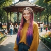 Afrika Örgüsü Ve Rasta İçin Sentetik Ombreli Saç - Platin / Lila / Mavi