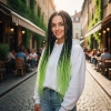 Afrika Örgüsü Ve Rasta İçin Sentetik Ombreli Saç - Siyah / Açık Fıstık Yeşili