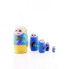 Ahşap Tombul İç İçe Matruşka Bebek Mavi Set 5li Büyük Boy