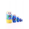 Ahşap Tombul İç İçe Matruşka Bebek Mavi Set 5li Büyük Boy