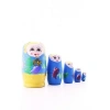 Ahşap Tombul İç İçe Matruşka Bebek Mavi Set 5li Büyük Boy