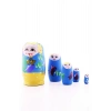 Ahşap Tombul İç İçe Matruşka Bebek Mavi Set 5li Büyük Boy