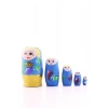Ahşap Tombul İç İçe Matruşka Bebek Mavi Set 5li Büyük Boy