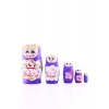 Ahşap Tombul İç İçe Matruşka Bebek Mor Set 5li Büyük Boy