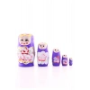 Ahşap Tombul İç İçe Matruşka Bebek Mor Set 5li Büyük Boy