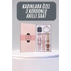 Akıllı Saat 3 Kordonlu Ve Aksesuarlı Bayanlar Için Şık Rose Renk