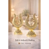 Allah & Muhammed Yazılı Lale Taşlı Gold Masa Üstü Dekor Seti – Klasik ve Asil Tasarım 22cm