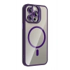 Apple iPhone 14 Pro Max Remim Lensli Magsafe Standlı Kapak - Derin Mor