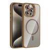 Apple iPhone 15 Pro Max Remim Lensli Magsafe Standlı Kapak - Kahverengi