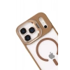 Apple iPhone 17 Pro Max Remim Lensli Magsafe Standlı Kapak - Kahverengi