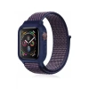 Apple Watch 38mm Hasırlı Cırtcırtlı Kasalı Kordon - Lacivert-Mürdüm