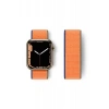 Apple Watch 38mm Hasırlı Cırtcırtlı Kordon - Lacivert-Turuncu