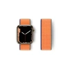 Apple Watch 38mm Hasırlı Cırtcırtlı Kordon - Lacivert-Turuncu