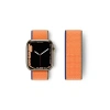 Apple Watch 38mm Hasırlı Cırtcırtlı Kordon - Lacivert-Turuncu