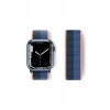 Apple Watch 38mm Hasırlı Cırtcırtlı Kordon - Siyah-Mavi