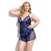 MARSiLYAN- Büyük Beden Lacivert Saten Babydoll Şort Takımı