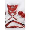 MARSiLYAN- Kırmızı İçi Tüylü Maske,Kol,Bacak,Ağız Topu,Kırbaç,Tasma Harness Set