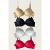 MARSiLYAN- Siyah-Beyaz-Kırmızı-Ten 4lü Dolgulu Push Up Micro Balenli Günlük Tek Destekli Sütyen