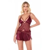 MARSİLYAN-Bordo Saten Babydoll Şort Takımı